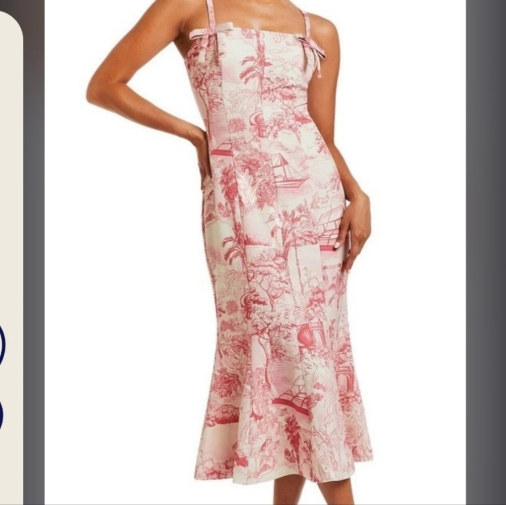 Chic Pink Patterned Midi Dress